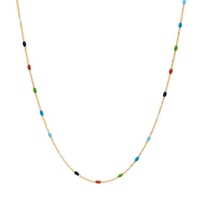 Multi-colored Enamel Link Chain in 14K Yellow Gold, 18”