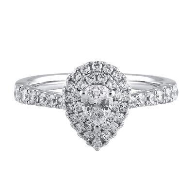 Lab Grown Diamond Pave Pear-Shaped Engagement Ring in 14k white gold (1 ct. tw.)