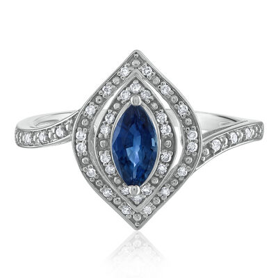 Blue Sapphire and Diamond Ring in 10K Gold (1/8 ct. tw.)
