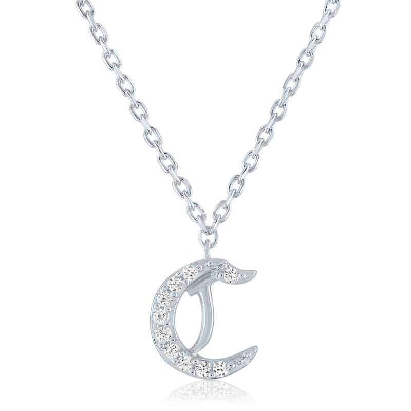 Diamond Accent Gothic Script Initial Pendant in Sterling Silver