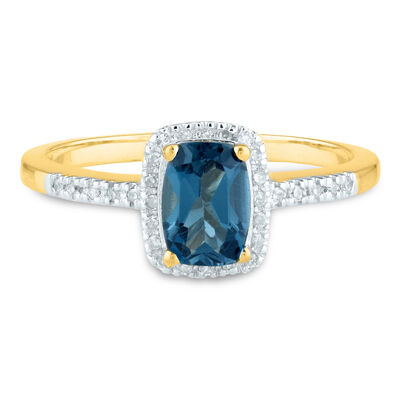 London Blue Topaz and Diamond Ring in 10K Yellow Gold (1/10 ct. tw.)