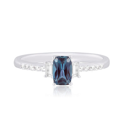 Lab-Created Alexandrite and Lab-Created White Sapphire Ring in 10K White Gold