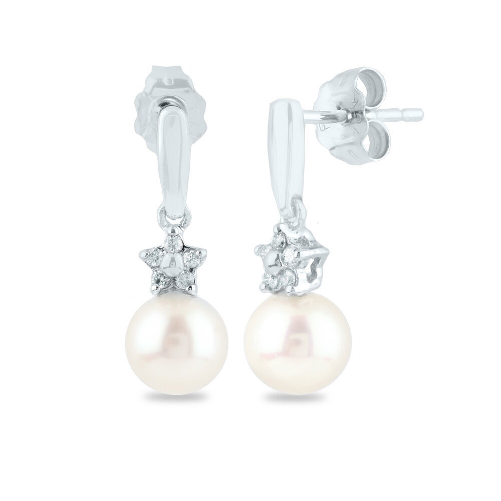 Freshwater Pearl Drop Earrings With Diamond Stars