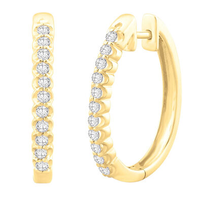 1/2 ct. tw. Diamond Hoop Earrings in 10K Yellow Gold