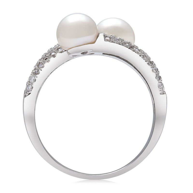 Freshwater Cultured Pearl &amp; Lab Created White Sapphire Wrap Ring in Sterling Silver