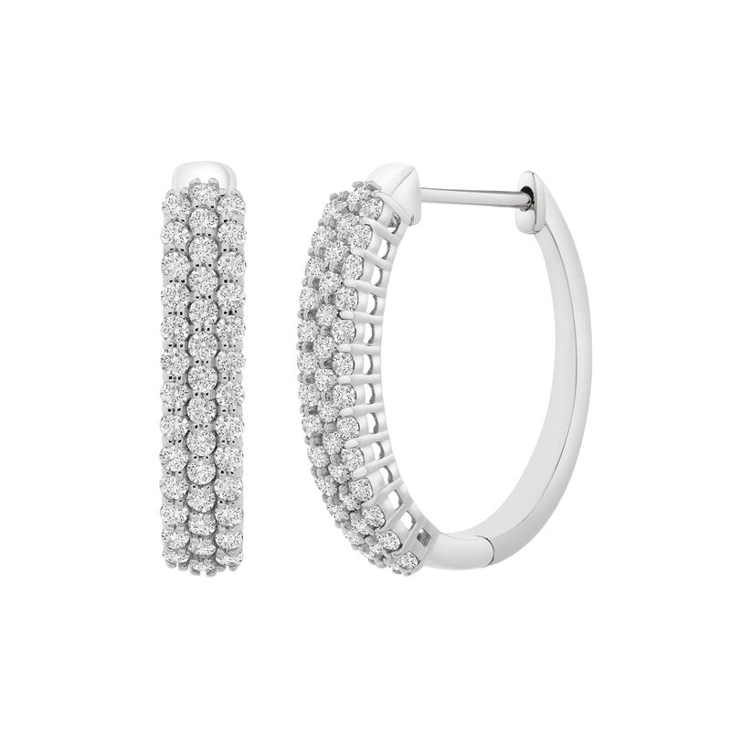 Diamond Hoop Earrings with Three-Row Setting in 10K White Gold &#40;1 ct. tw.&#41;