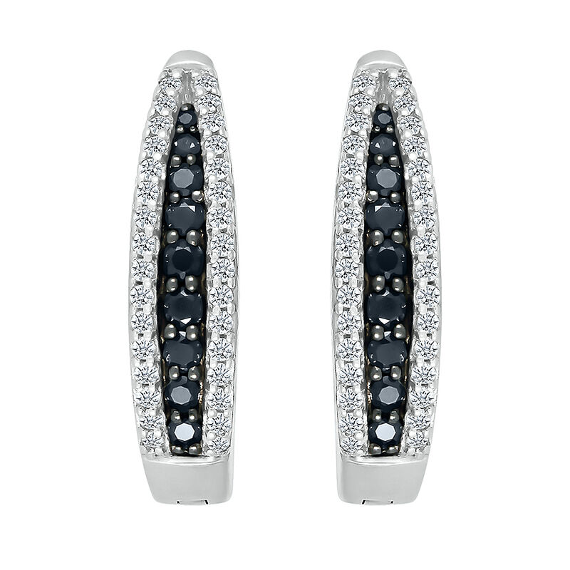 Oval Hoop Earring with Black &amp; White Diamonds in Sterling Silver &#40;1/2 ct. tw.&#41;