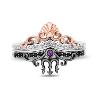 Ursula and Ariel Stack Band Set in Sterling Silver and 10K Rose Gold (1/6 ct. tw.)