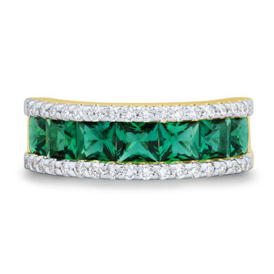 Lab-Created Emerald & Lab Grown Diamond Band in 10K Yellow Gold (3/8 ct. tw.)