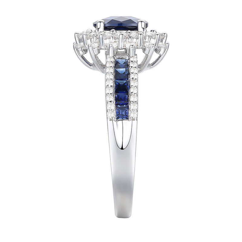 Blue Sapphire &amp; Diamond Halo Ring in 14K White Gold &#40;1/2 ct. tw.&#41;