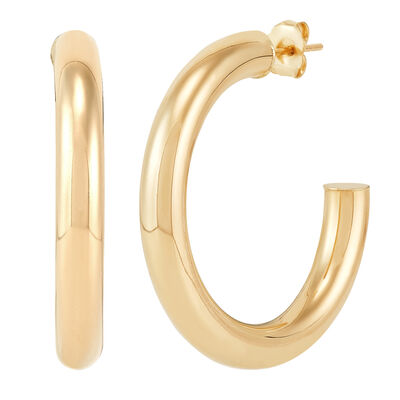 Polished Round Open Hoop Earrings in 14K Yellow Gold, 35MM