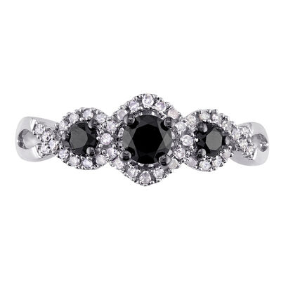 Three-Stone Ring with Black & White Diamonds in 10K White Gold (1/2 ct. tw.)