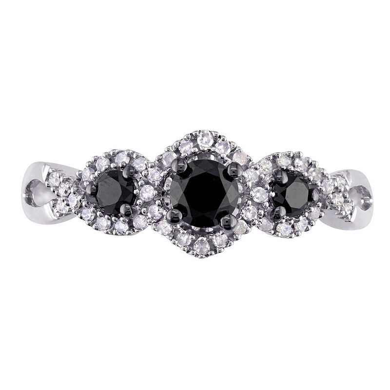Three-Stone Ring with Black &amp; White Diamonds in 10K White Gold &#40;1/2 ct. tw.&#41;