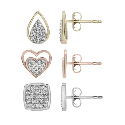 Diamond Stud Earring Box Set in 10K White, Yellow and Rose Gold (1/4 ct. tw.)