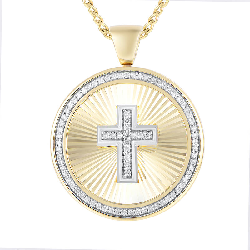 Cross Medallion Pendant with Diamonds in 10K Yellow Gold &#40;1/3 ct. tw.&#41;