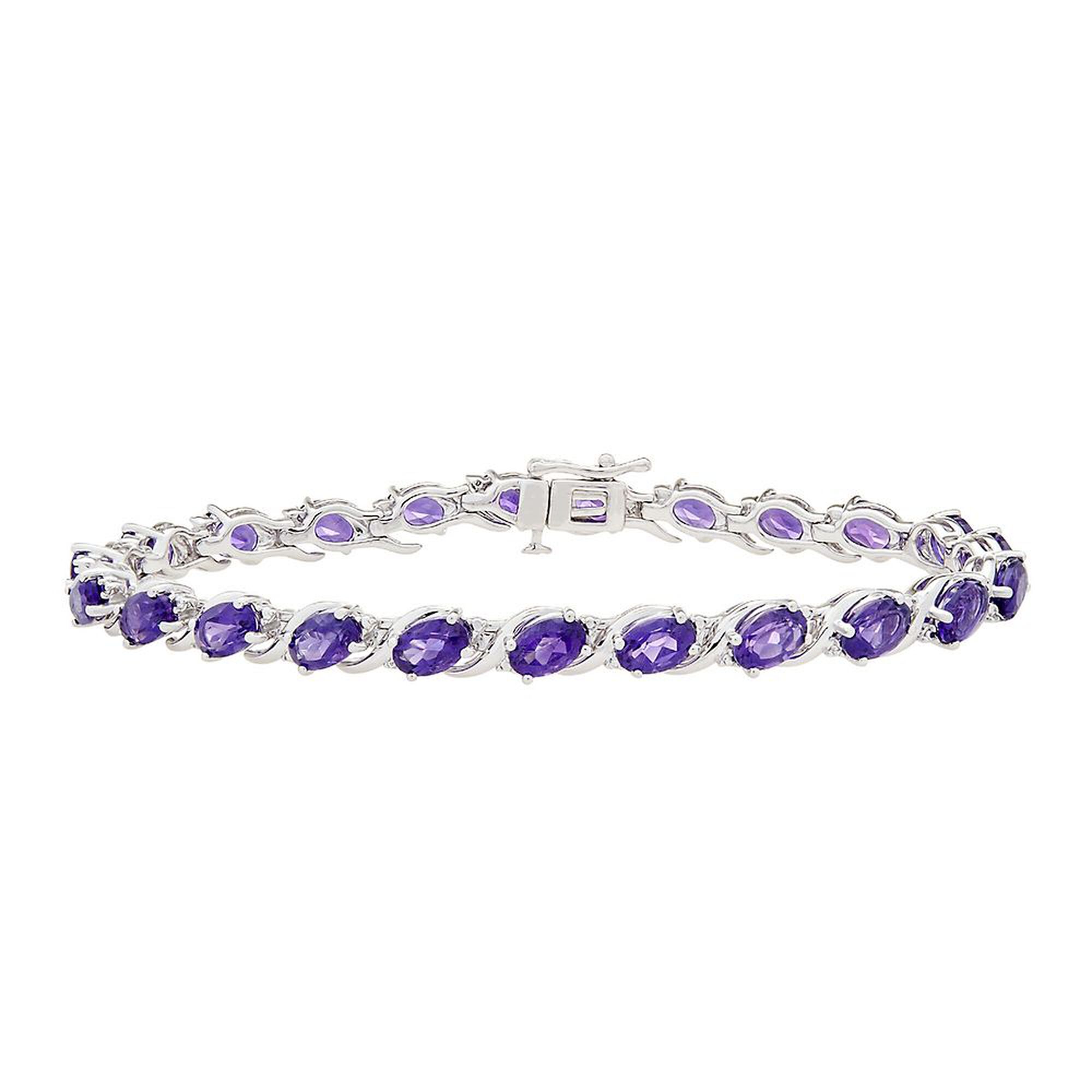 Amethyst &amp; Diamond Bracelet in Sterling Silver