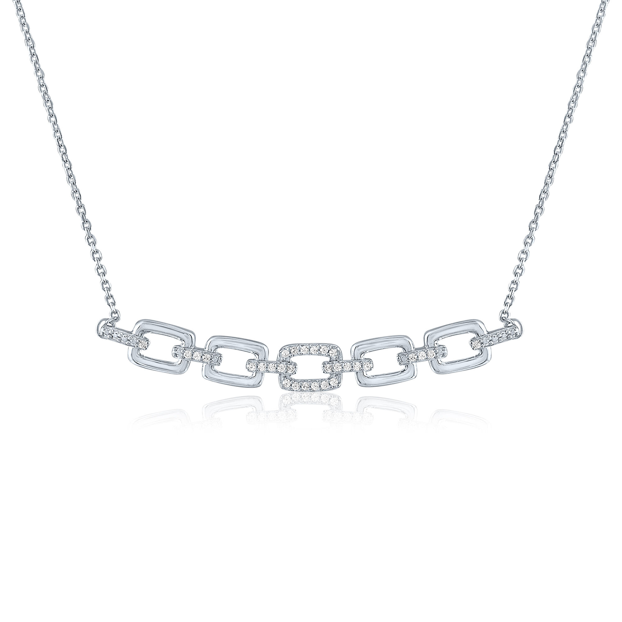 Chain Link Smile Necklace with Diamond Accents in Sterling Silver