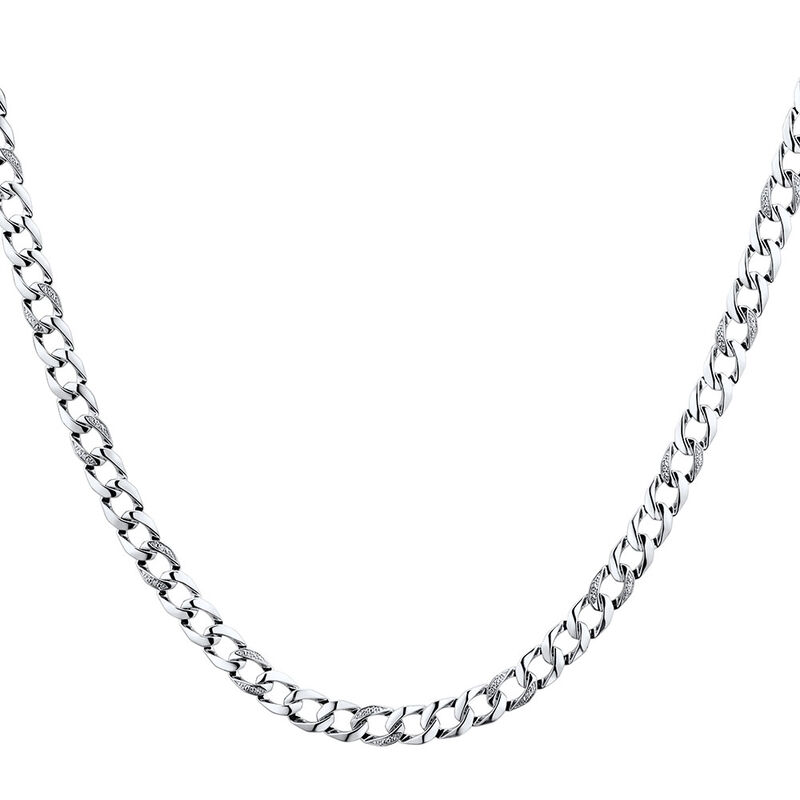 Men’s Diamond Curb Chain Necklace in Sterling Silver, 22