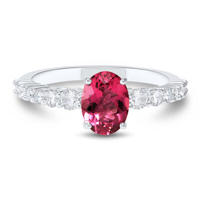 Pink Tourmaline and Diamond Ring in 10K White Gold (1/5 ct. tw.)