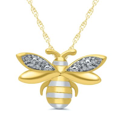Diamond Honey Bee Pendant in 10K Yellow Gold