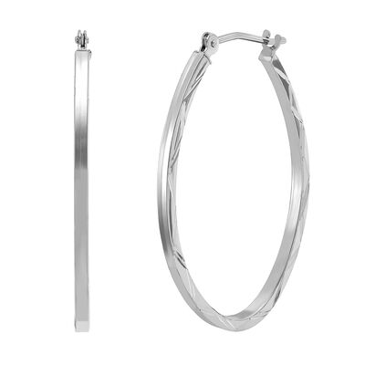 Oval Hoop Earrings in 14K White Gold