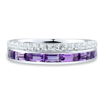 Amethyst & Lab-Created White Sapphire Stack Ring in Sterling Silver