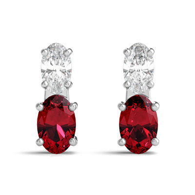 Lab Created Ruby Earrings with Lab Created White Sapphires in Sterling Silver