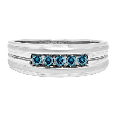 Men's 1/4 ct. tw. Blue Diamond Ring in 10K White Gold, 6MM