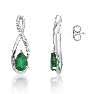 Lab-created Emerald and Lab-created White Sapphire Earrings in Sterling Silver