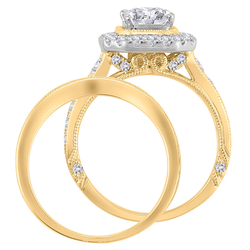 Lab Grown Diamond Emerald-Cut Halo Bridal Set in 14K Yellow and White Gold &#40;3 ct. tw.&#41;