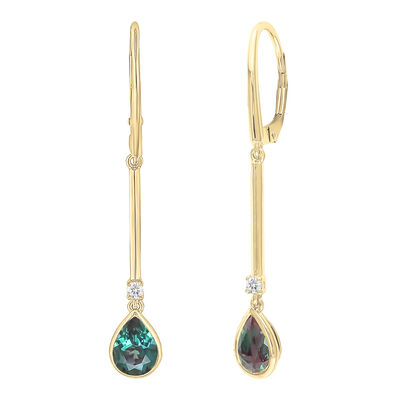 Lab-Created Alexandrite and Diamond Accent Drop Earrings in 10K Yellow Gold