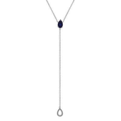 Lab Created Blue Sapphire and Diamond Accent Necklace in Sterling Silver