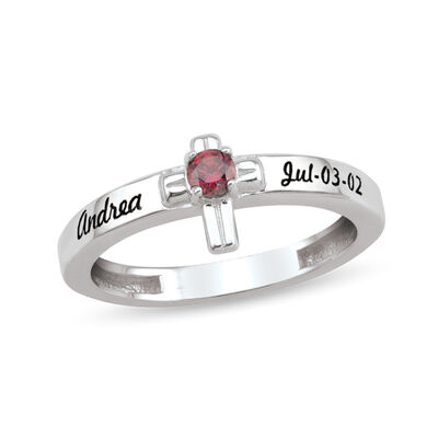 custom gemstone cross ring with personalized engraving