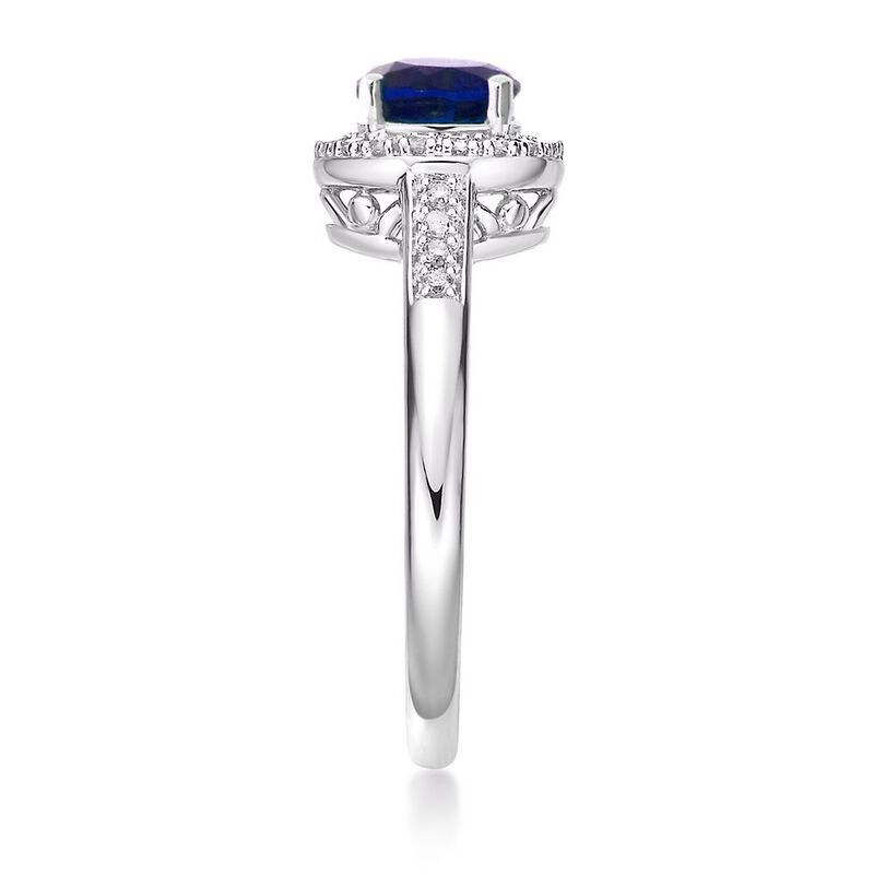 Lab Created Sapphire &amp; 1/8 ct. tw. Diamond Ring in Sterling Silver