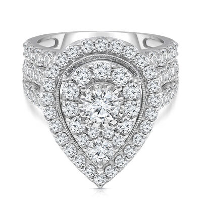 Pear-Shaped Lab Grown Multi-Diamond Engagement Ring Set in 10K White Gold (4 ct. tw.)
