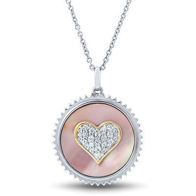 Medallion Necklace with Heart & Pink Mother of Pearl in Sterling Silver