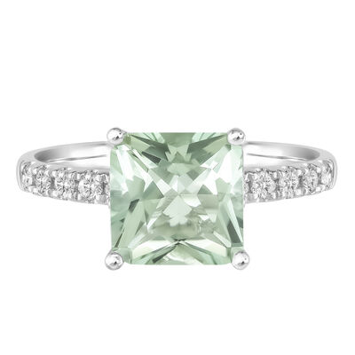 Radiant-Cut Green Amethyst and Diamond Ring in 14K White Gold (1/3 ct. tw.)