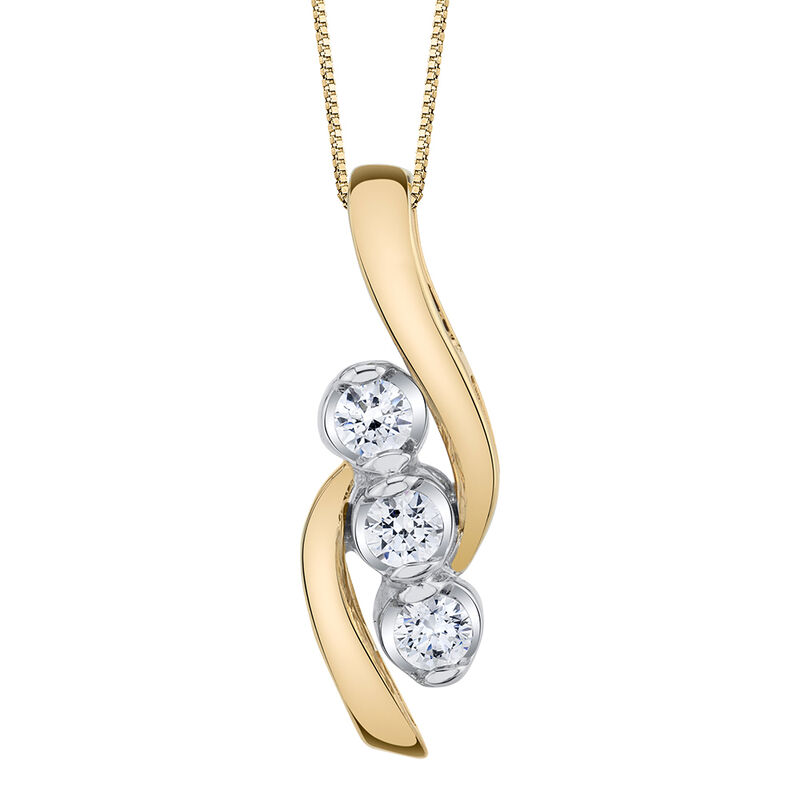 Three-Stone Diamond Pendant Swirl in 14K Yellow Gold &#40;1/4 ct. tw.&#41;