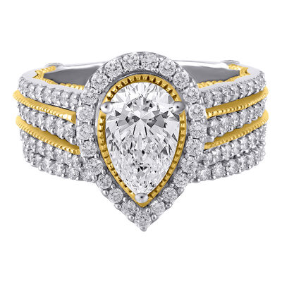 Isabella Lab Grown Diamond Pear-Shaped Halo Bridal Set in 14K White & Yellow Gold (2 5/8 ct. tw.)