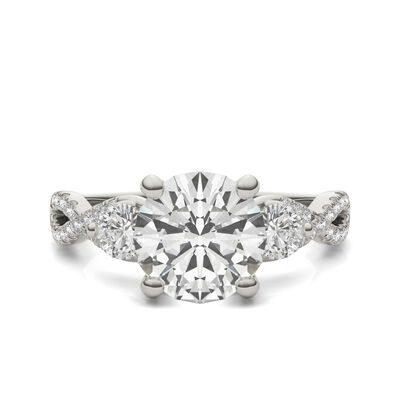 Lab Created Moissanite Twist-Shank Multi-Stone Engagement Ring in 14K White Gold