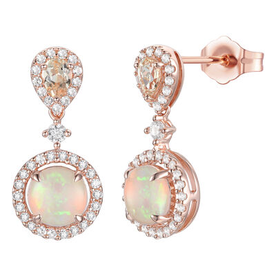 Opal and Morganite Earrings with Diamonds in 10K Rose Gold (1/3 ct. tw.)