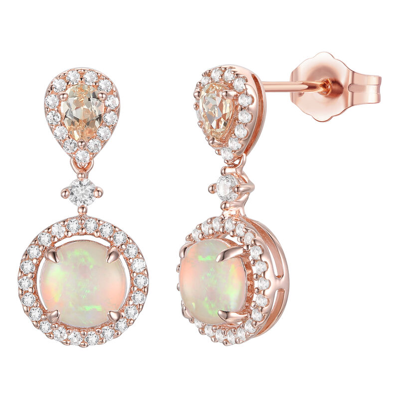 Opal and Morganite Earrings with Diamonds in 10K Rose Gold &#40;1/3 ct. tw.&#41;