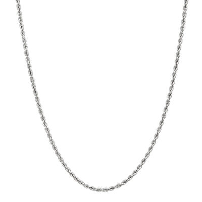 Glitter Rope Chain Necklace in 14K White Gold, 2mm, 20” 