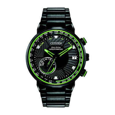 Satellite Wave GPS Freedom Green Men’s Watch in Black Ion-Plated Stainless Steel