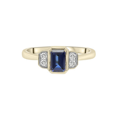 Lab-Created Blue Sapphire and Lab-Created White Sapphire Vintage Ring in Vermeil