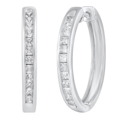 Princess-Cut Diamond Hoop Earrings in 10K White Gold (1 ct. tw.)