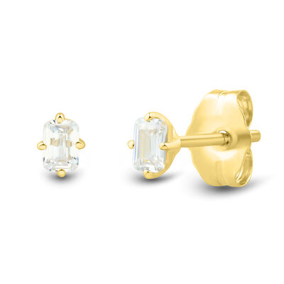 Lab Grown Diamond Emerald-Cut Solitaire Stud Earrings in 10K Yellow Gold