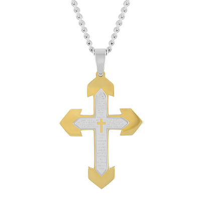 Lord's Prayer Cross in Two-Tone Stainless Steel, 24