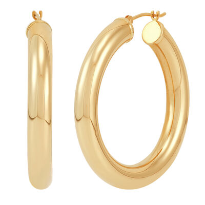Polished Hoop Earrings in 14K Yellow Gold, 35MM