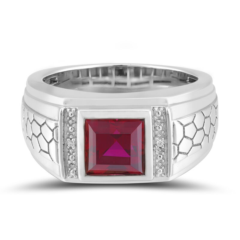 Men&#39;s Lab-Created Ruby Ring with Diamond Accents in Sterling Silver